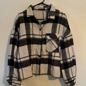 SHEIN Black, Gray, and White Plaid Shacket
